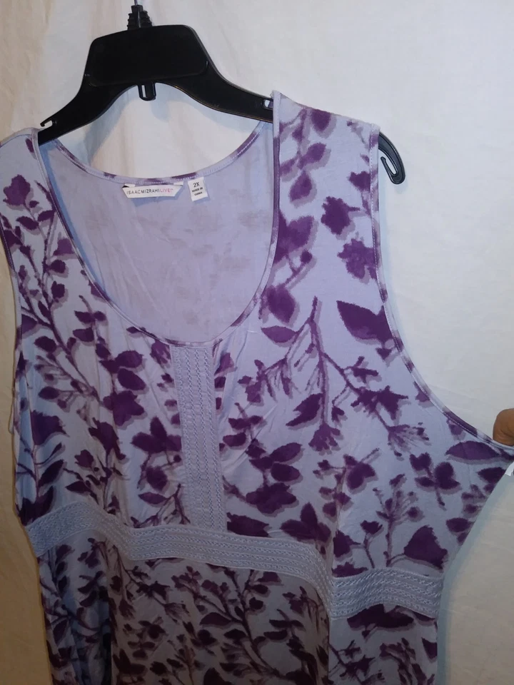 Isaac Mizrahi Live! 2X Vestido sin mangas floral de ciruela lavanda sin mangas Jersey ~ NUEVO SIN ETIQUETAS ~ 1A Foto 3 de 4