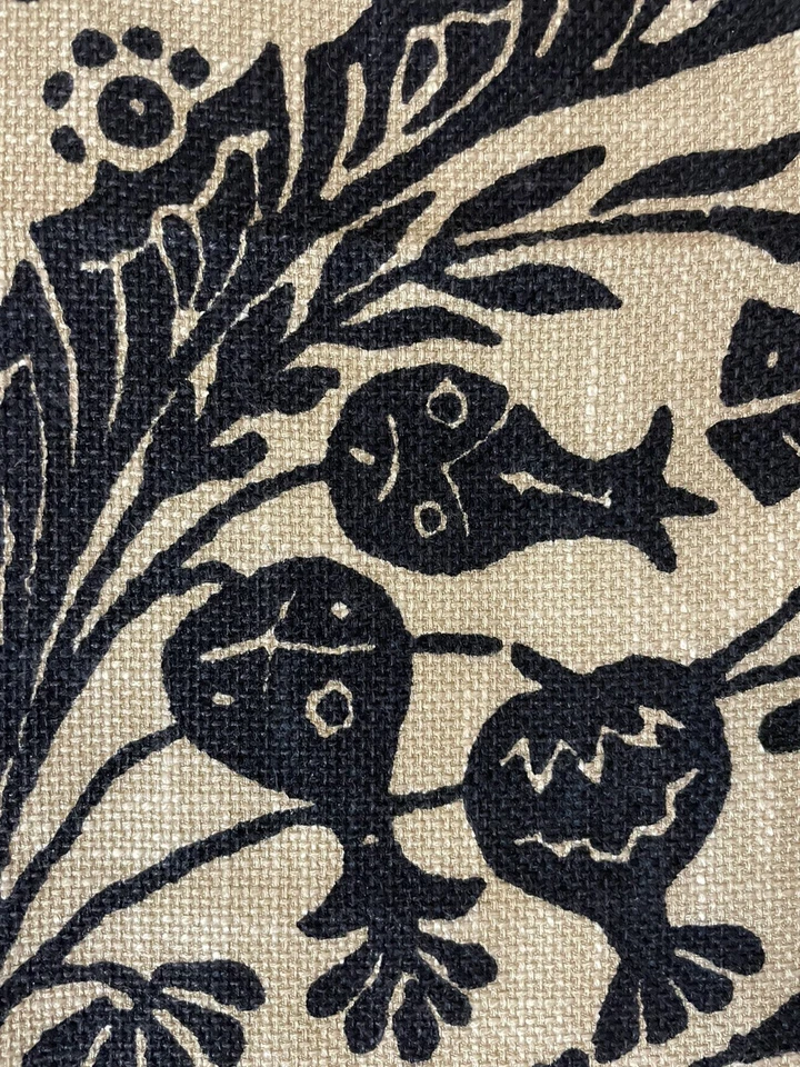 GP & J Baker Lee Jofa Giant Scroll Fabric Rayon/Ramie Black & Tan Jute 26” Sq - Image 3 of 4