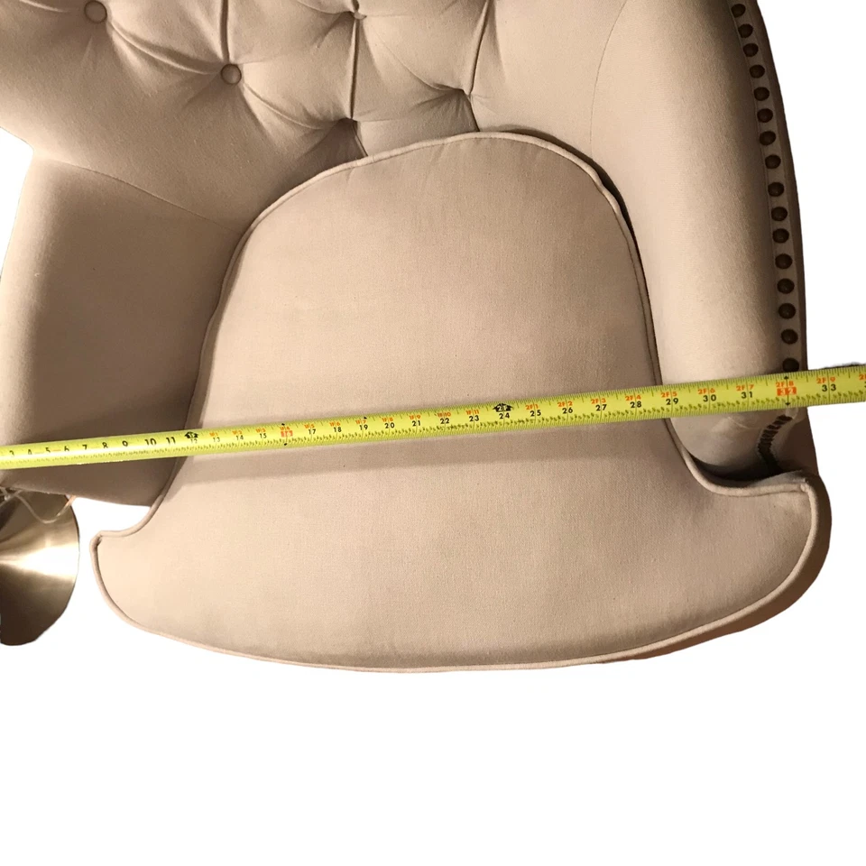 Upholstered Tufted Nailhead Arm Chair Armchair Comfortable Beige Cream - Image 4 of 4