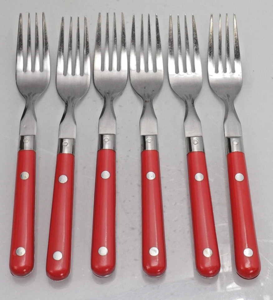 Washington Forge WF aço inoxidável Coreia Mardi Gras vermelho 6 garfos de jantar comprimento 7 5/8" - Imagem 2 de 4