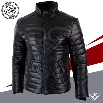 Men Bombers Leather Jacket Pilot Aviator Real Sheepskin Leather Quilted Jacket