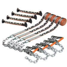 VULCAN 8-Point Roll Back Car Tie Down Kit - Chain Tails, 4 Pack - Silver Series
