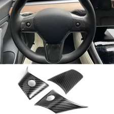 3X FOR TESLA MODEL 3 Y CARBON FIBER CAR STEERING WHEEL COVER TRIM ACCESSORIES