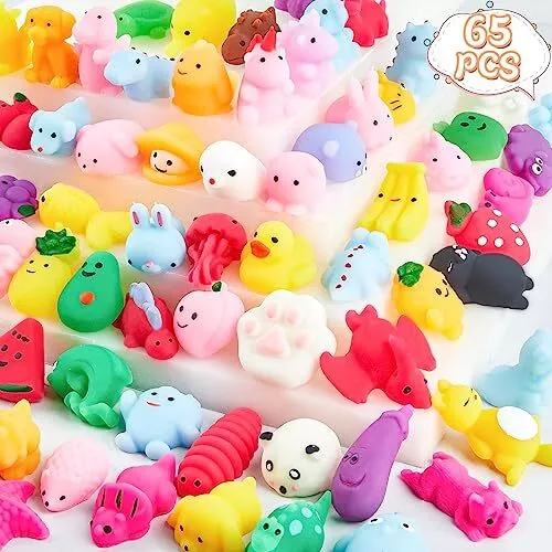 65 Pcs Squishies Kawaii Animal Mochi Squishy Bulk Mini Fidget Toys Stress R