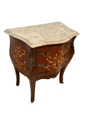 Antique Venetian Bombe Commode Small Chest of Drawers Marble Top Brass Ormulu