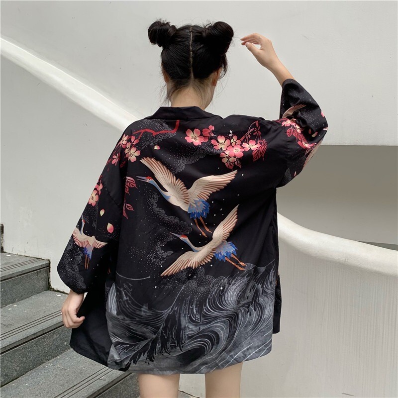 Women Loose Japanese Kimono Coat Yukata Outwear Cardigan Top