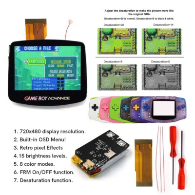 Hispeedido Game Boy Advance GBA 3.0 V5 IPS LCD Backlight Kit W/batteries Shell