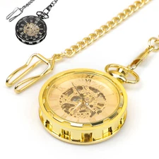 Luxury Vintage No Cover Mechanical Pocket Watch Open Face Analog With Chain Gift