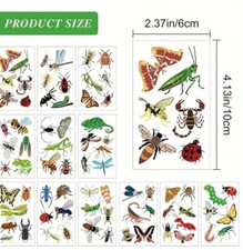 12 sheets Waterproof Insects Bugs Temporary Tattoo Easy To Use Last 2 -5 Days.