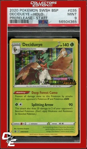 Black Star Promo Decidueye SWSH035 Darkness Ablaze Prerelease STAFF PSA 9