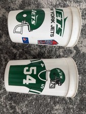 (2) Vintage ICEE Football #54 New York Jets plastic cup glass