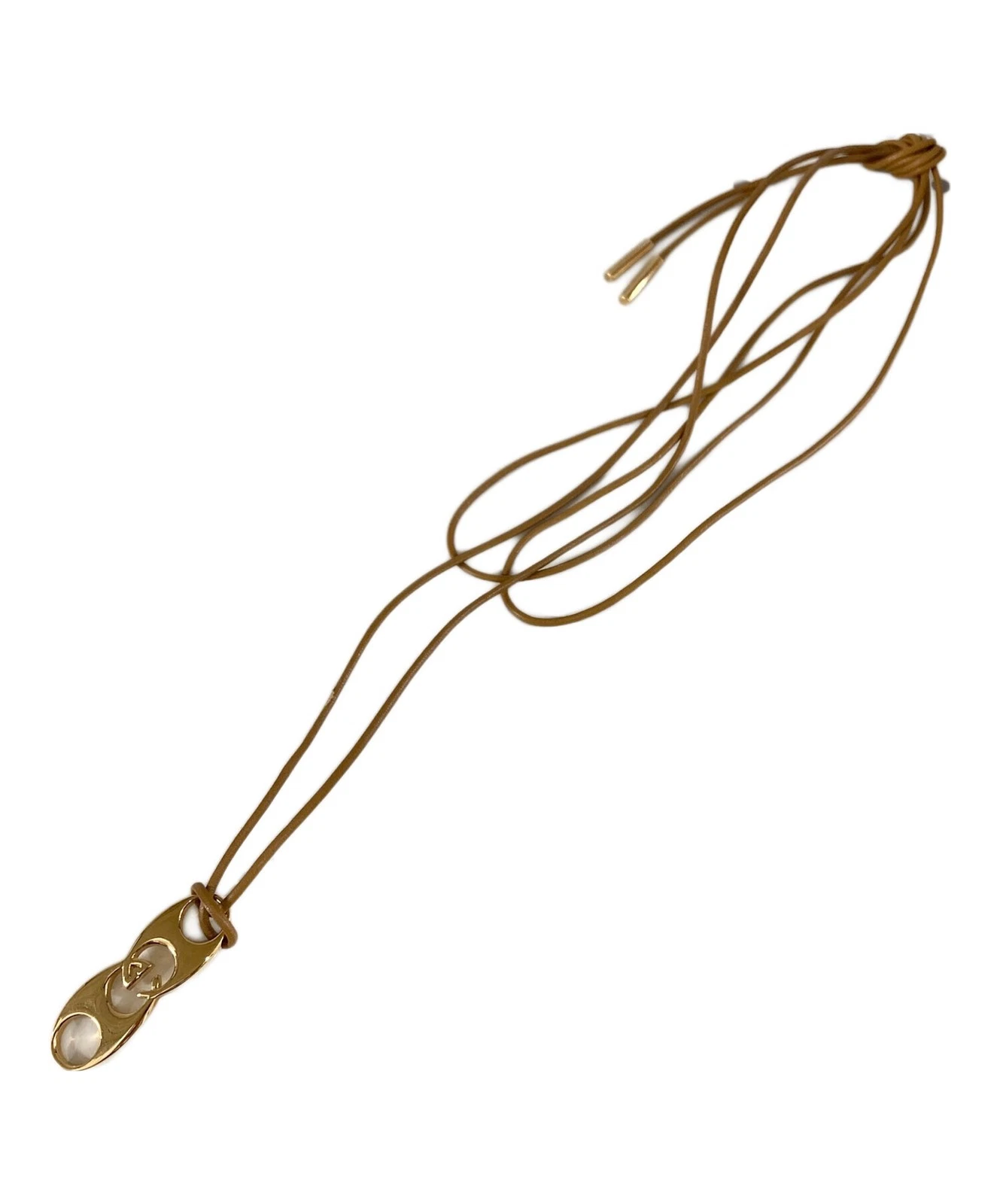 GUCCI Collana Ciondolo Marca GG Cinturino Pelle Oro Marrone Accessorio Donna ...