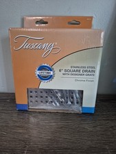Tuscany Stainless Steel 6" Square Chrome Finish Drain w/Designer Grate 689-6135