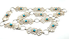 Vintage Navajo Sterling Silver Turquoise Concho Belt 38" Sand Cast