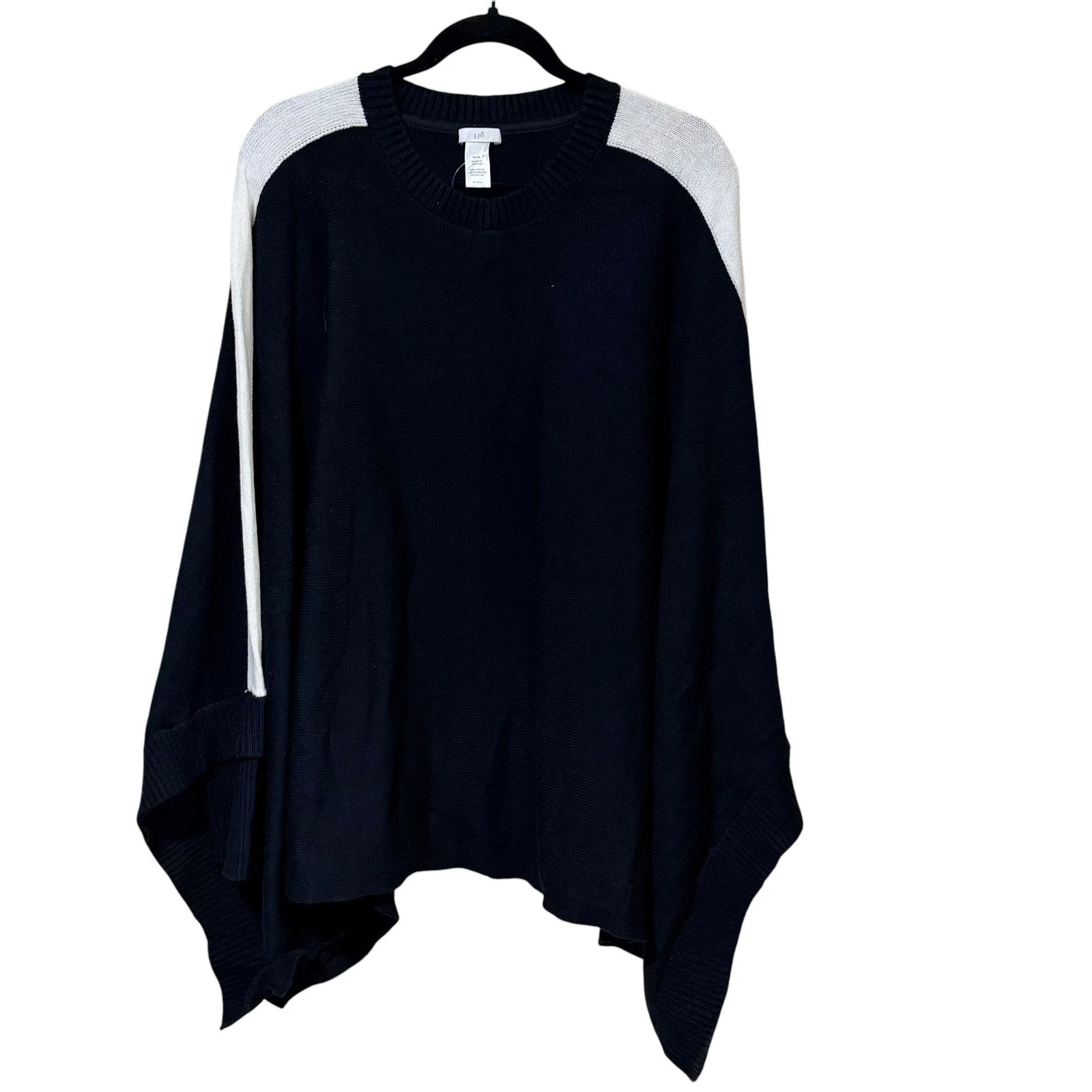 J. Jill Womens Black White Colorblock Knit Poncho Sweater XL-3X Crew Neck Cotton