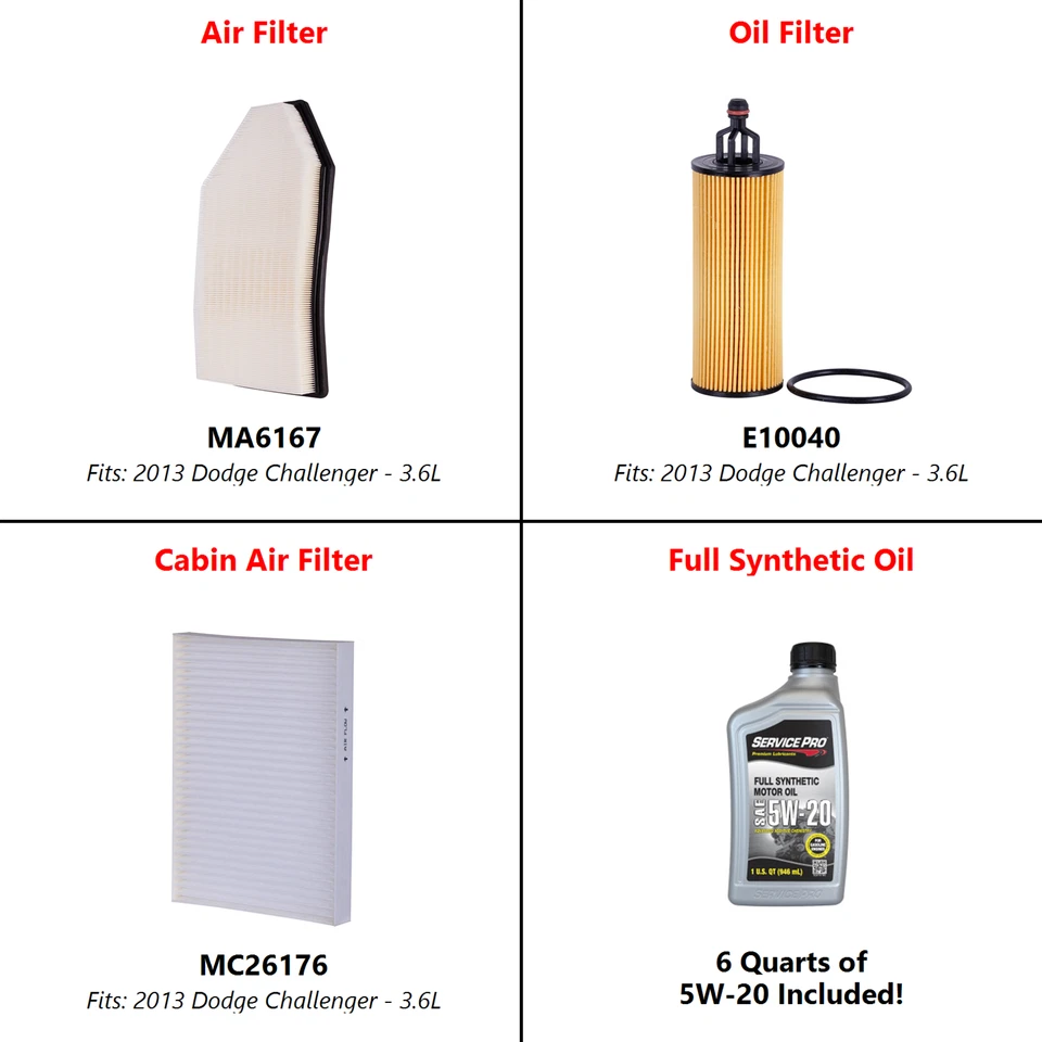 2013 Dodge Challenger 3.6L Complete Air, Oil & Cabin Filter Kit (5W-20) - Image 2 of 4