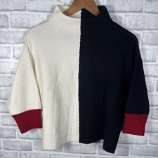 W By Worth Black / White / Red Wool Blend Sweater Womens Size M