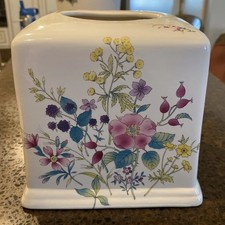 Liette Vintage Tissue Box Cover Porcelain Hand Decorated Floral USA Made