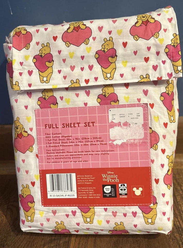 NUEVO Juego de Sábanas Disney Winnie the Pooh Tamaño COMPLETO Pooh and Hearts Foto 2 de 2