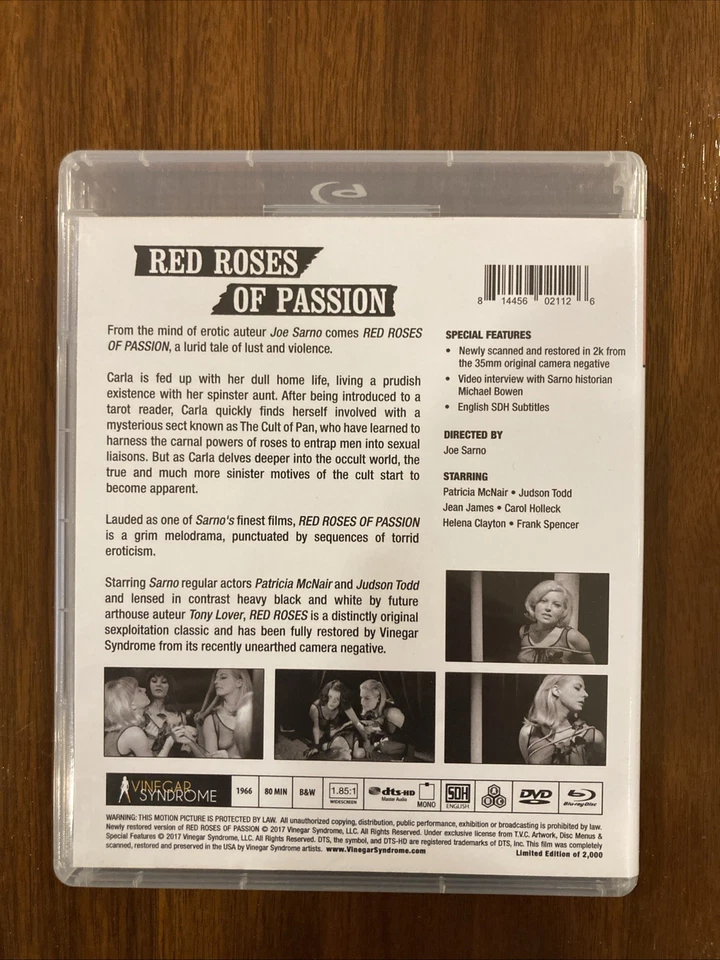 Red Roses of Passion (1966) [Blu-ray/DVD] Vinegar Syndrome Rare OOP (1 of 2000) - Image 2 of 4