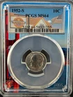 1952-S Roosevelt Dime PCGSMS 64, 100% White Coin, Witter Coin Shop Holder