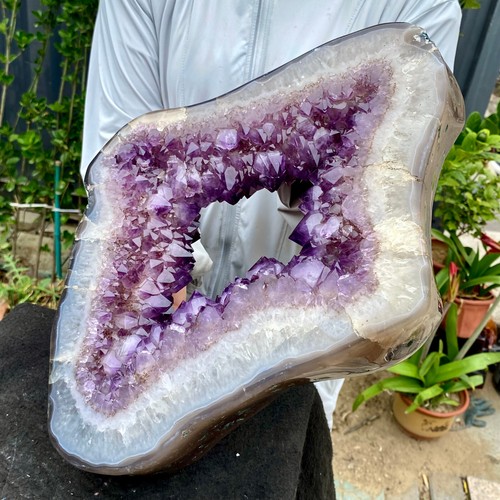 19.4LB Natural amethyst hole quartz cluster crystal Coarse slice pecimen - Picture 20 of 20