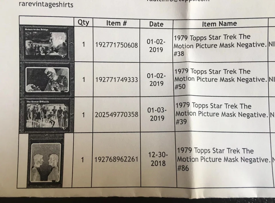 1979 Star Trek Topps Vault Mask Negative The Motion Picture #38 William Shatner - Image 4 of 4