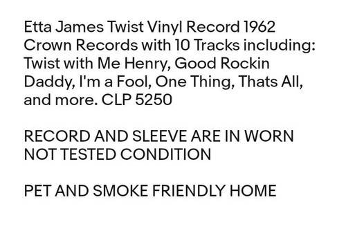 Etta James RnB LP Twist With Etta James on Crown Rare Soul Vinyl 1962 - Picture 2 of 8
