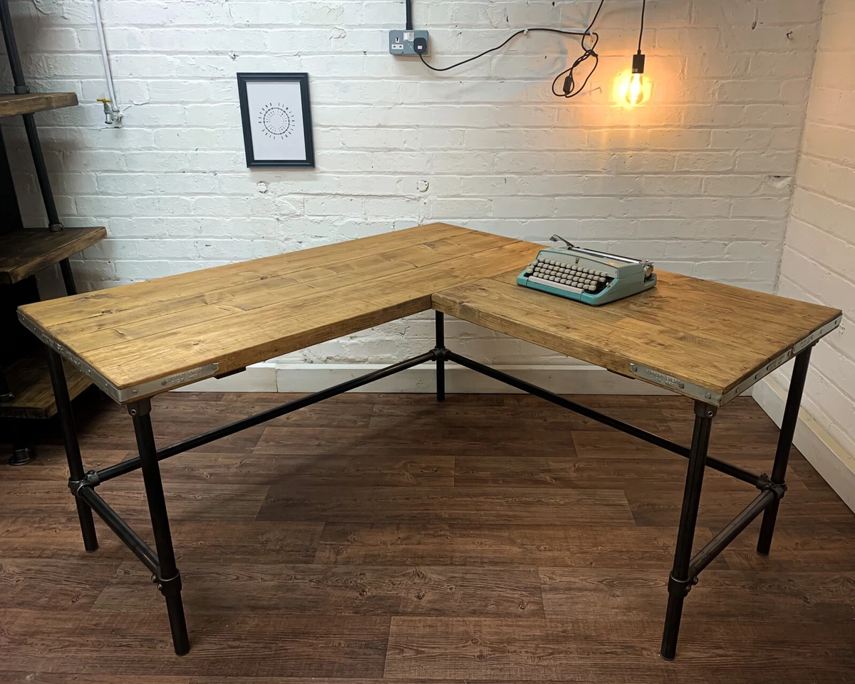 Reclaimed L-shaped computer desk, rustic corner desk, barnwood office desk  with file drawers