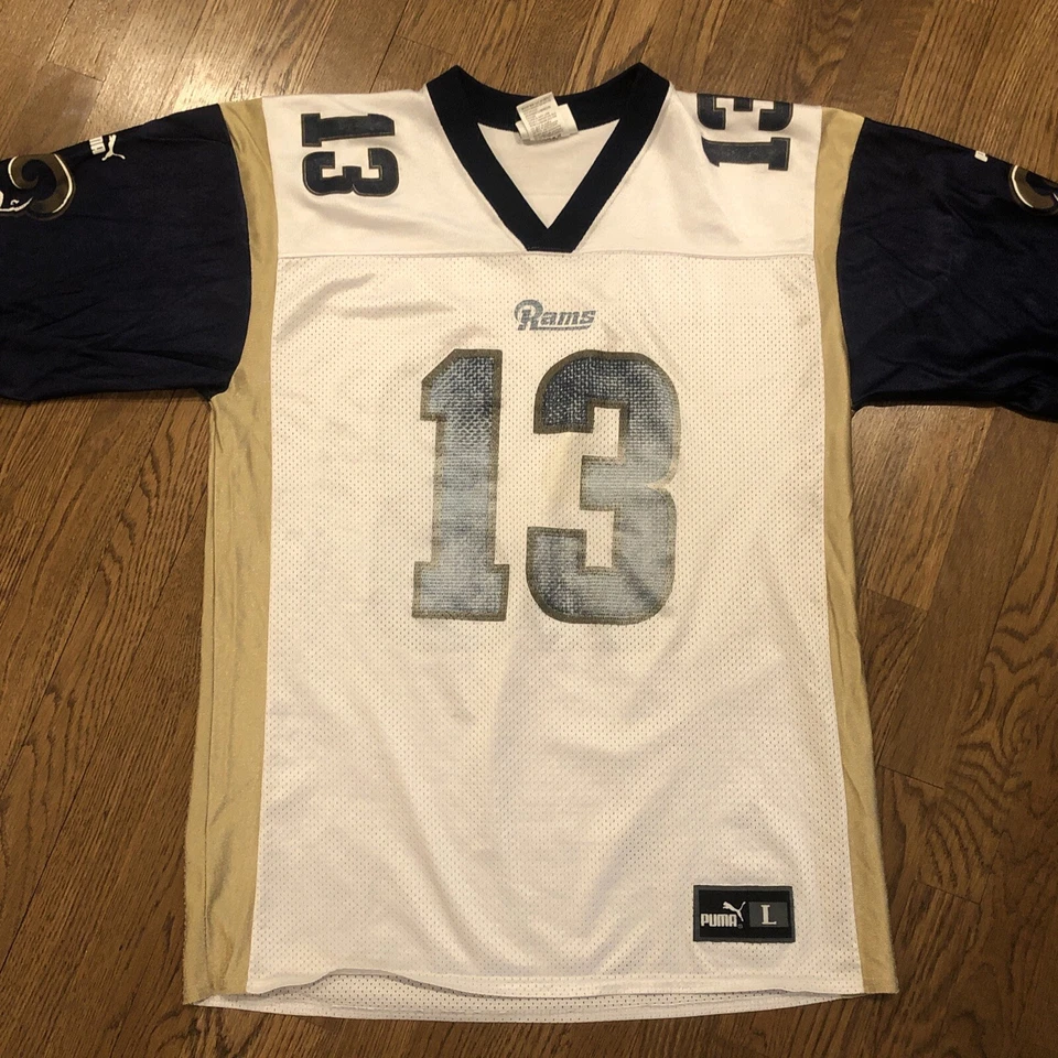 Camiseta masculina Kurt Warner St Louis Rams tamanho grande branca LA - Imagem 2 de 4