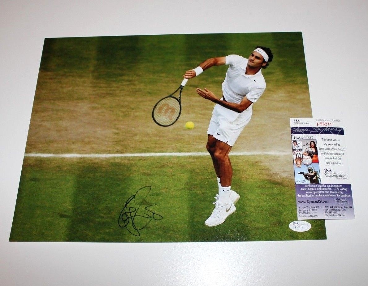 ROGER FEDERER SIGNED AUTHENTIC 11X14 PHOTO JSA COA WIMBLEDON