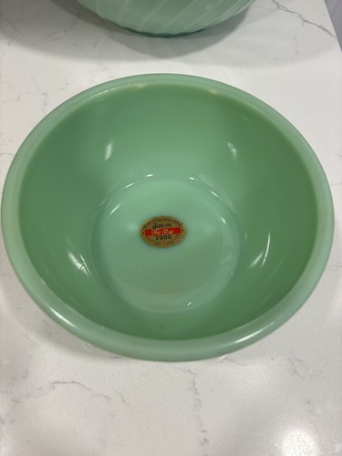 Vintage NOS Anchor Hocking Fire King Jadeite Swirl Nesting ciotola di miscelazione set 2000 - Foto 11 di 11