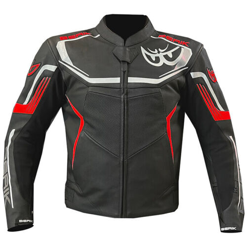 BERIK Giacca Giubbotto Moto Pelle Bovina Protezioni CE Sfodrabile RACING PISTA - Afbeelding 2 van 5