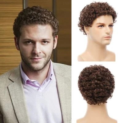 Fancy Synthetic Men's Wig Short Afro Curly Wig 70s 80s Brown Wavy Full Head Wig◈