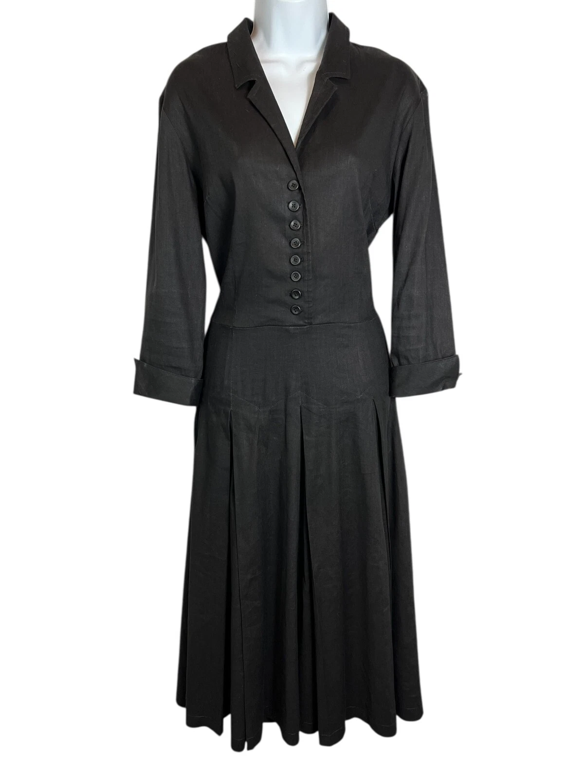 Vintage Sally Bridge Black 3/4-Sleeve Pleated Skirt Midi Dress Size S Modest
Opens in a new window o