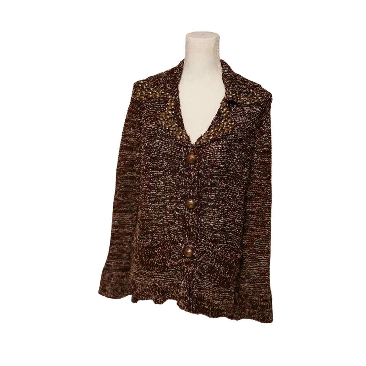 Pull BCBG MAX AZRIA Femme Marron, Perles Et Sequins, Taille M – Sans étiquettes