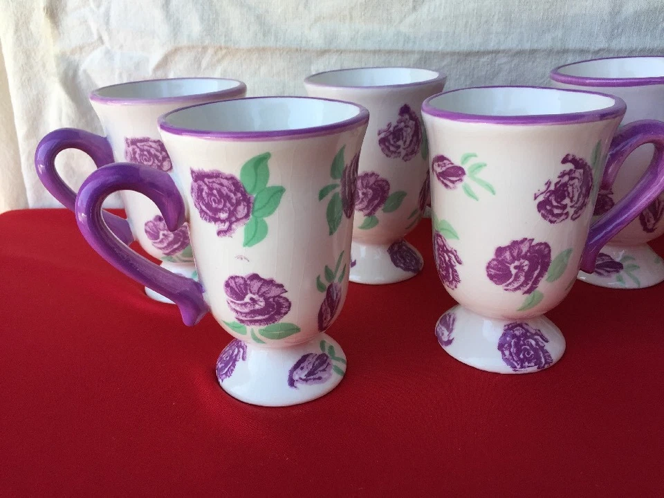 PACK DE DISEÑO VINTAGE PAC ROSA PÚRPURA tazas de té de café florales JUEGO ÚNICO de 8 5/3 Foto 4 de 4