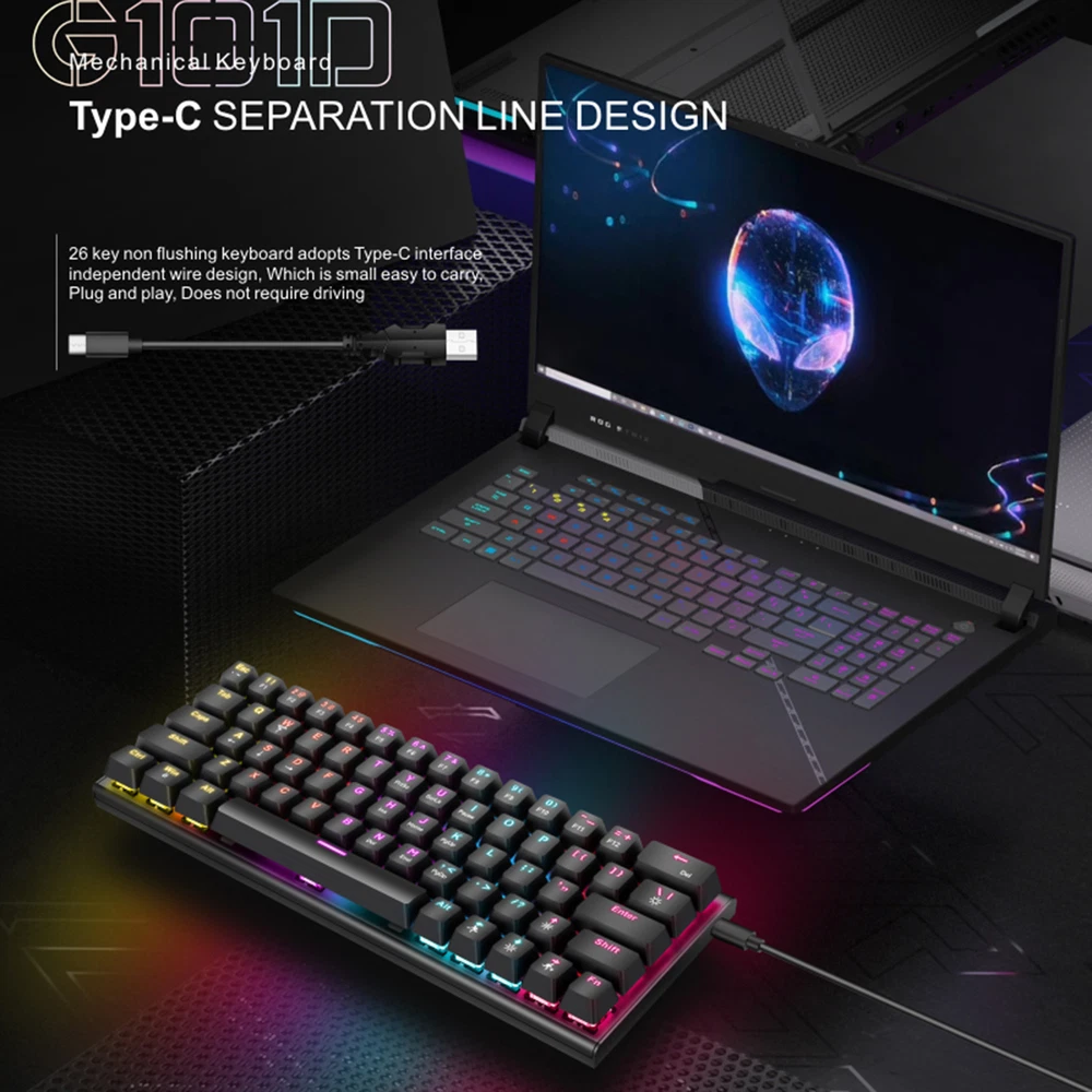 Mechanical Wired Gaming Keyboard with Colorful Backlit Illumination H1W6