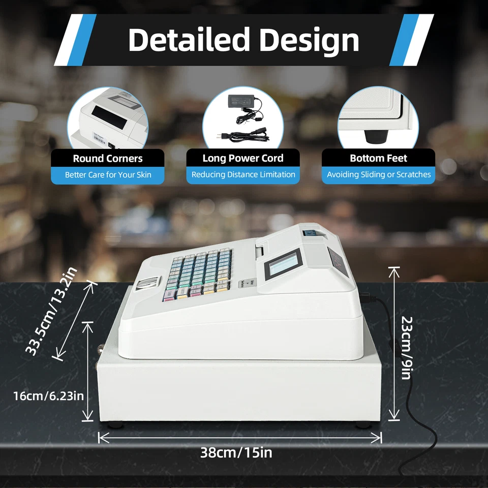 Caja registradora electrónica con 48 llaves, pantalla LCD y cajón seguro Foto 3 de 4