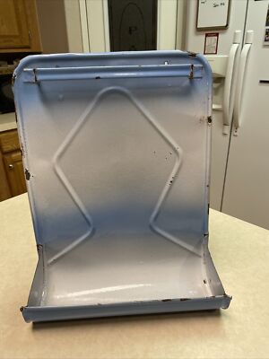 Vintage French Enamelware Blue & White Fade Utensil Rack w/Drip Tray READ