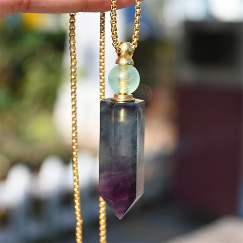 2.4" Natural fluorite carved perfume bottle crystal perfume pendant gift 1pc - Picture 12 of 13