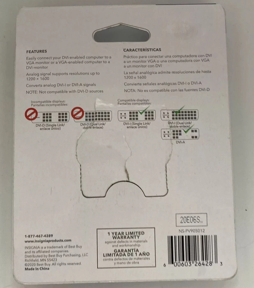 Insignia DVI-A to VGA Adapter Model NS-PV905012 For Second Monitor Display - Image 2 of 3