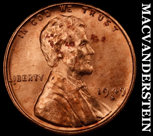 1949-S Lincoln Wheat Cent- Red- Choice Gem Brilliant Uncirculated Luster #J2393