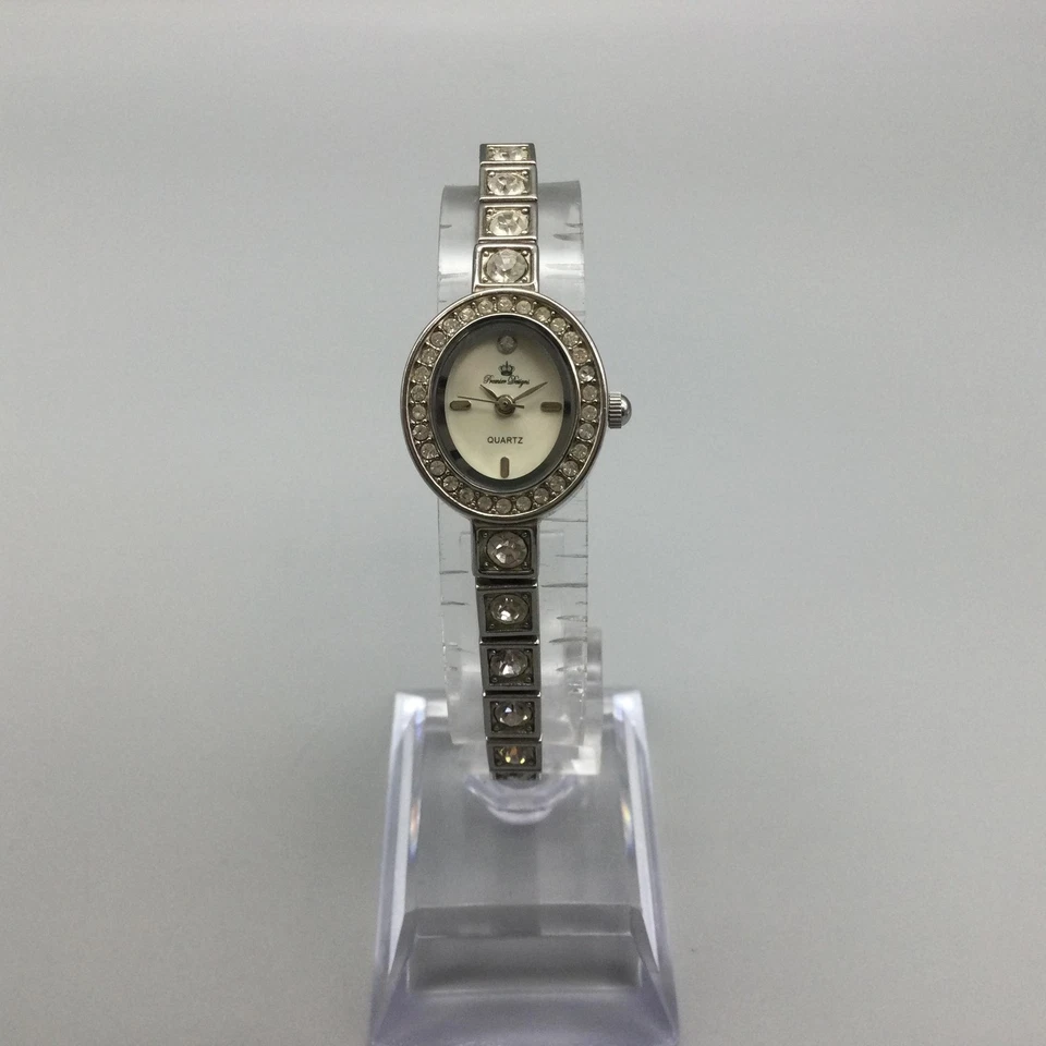 Premier Designs Watch Womens 19mm Silver Tone Crystal Bracelet New Battery 7" - Imagem 2 de 4