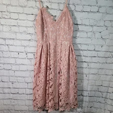 Love...ady Floral Lace Overlay Mauve Dress, Size Large