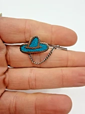 Vintage Sterling Silver Tie Tack Pin Turquoise Chip  Hat Sombrero Southwest