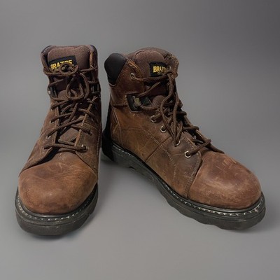Brazos Men's Work Boots Shoes Brown Leather Lace Up Oil & Slip Resistant - 10D