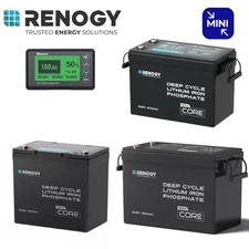 Renogy 12V 100Ah 200Ah 300Ah Core Mini Lithium Battery LifePo4 Battery W/Monitor