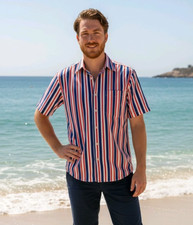 VTG DUNE BUGGY SHIRT MENS SZ. M 15-15 1/2 RED WHITE BLUE BUTTON BEACH BOYS RETRO