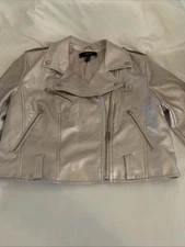 Forever 21 Women’s Light Pink Moto Jacket Size S Faux Leather Zipper Buckle